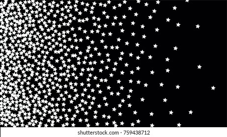 Many Random Falling Stars Confetti on Dark Sky Background. Invitation Background. Banner, Greeting Card, Christmas and New Year card, Postcard, Packaging, Textile Print. Beautiful Night Sky