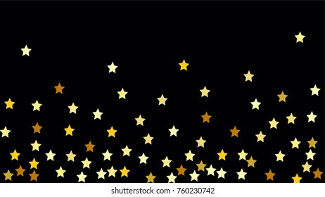 Many Random Falling Stars Confetti on Dark Sky Background. Invitation Background. Banner, Greeting Card, Christmas and New Year card, Postcard, Packaging, Textile Print. Beautiful Night Sky