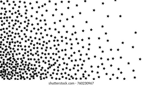 Many Random Falling Stars Confetti on White Sky Background. Invitation Background. Banner, Greeting Card, Christmas and New Year card, Postcard, Packaging, Textile Print. Beautiful Starry Sky