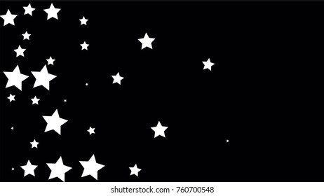 Many Random Falling Stars Confetti on Dark Sky Background. Invitation Background. Banner, Greeting Card, Christmas and New Year card, Postcard, Packaging, Textile Print. Beautiful Night Sky