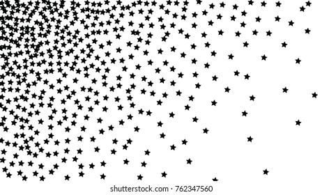 Many Random Falling Stars Confetti on White Sky Background. Invitation Background. Banner, Greeting Card, Christmas and New Year card, Postcard, Packaging, Textile Print. Beautiful Starry Sky