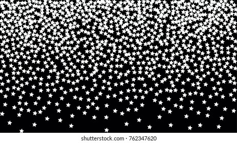 Many Random Falling Stars Confetti on Dark Sky Background. Invitation Background. Banner, Greeting Card, Christmas and New Year card, Postcard, Packaging, Textile Print. Beautiful Night Sky