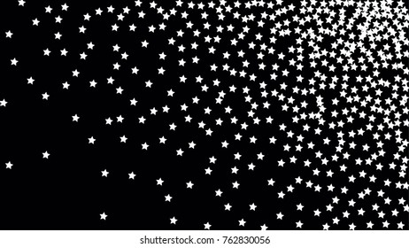 Many Random Falling Stars Confetti on Dark Sky Background. Invitation Background. Banner, Greeting Card, Christmas and New Year card, Postcard, Packaging, Textile Print. Beautiful Night Sky