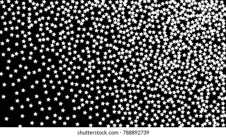 Many Random Falling Stars Confetti on Dark Sky Background. Invitation Background. Banner, Greeting Card, Christmas and New Year card, Postcard, Packaging, Textile Print. Beautiful Night Sky