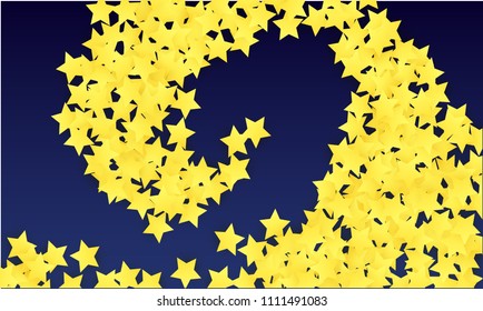Many Random Falling Yellow Stars Confetti on Blue Background. Invitation Design. 
 Abstract Decoration for Party, Birthday Celebrate, Anniversary or Event, Festive. Vector illustration 