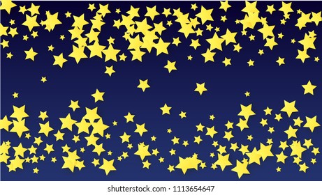 Many Random Falling Yellow Stars Confetti on Blue Background. Invitation Design. 