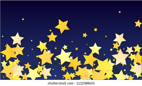 Many Random Falling Yellow Stars Confetti on Blue Background. Invitation Design. Abstract Decoration for Party, Birthday Celebrate, Anniversary or Event, Festive. Vector illustration 