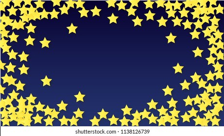 Many Random Falling Yellow Stars Confetti on Blue Background. Invitation Design. 
 Abstract Decoration for Party, Birthday Celebrate, Anniversary or Event, Festive. Vector illustration 