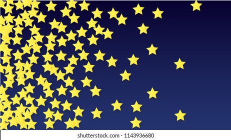 Many Random Falling Yellow Stars Confetti on Blue Background. Invitation Design. 
 Abstract Decoration for Party, Birthday Celebrate, Anniversary or Event, Festive. Vector illustration 