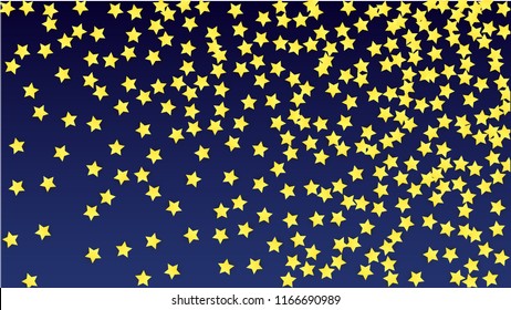 Many Random Falling Yellow Stars Confetti on Blue Background. Invitation Design. 
 Abstract Decoration for Party, Birthday Celebrate, Anniversary or Event, Festive. Vector illustration 