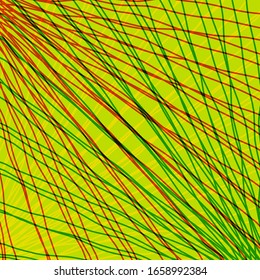 Many rays of black light with symmetrical bright waves on yellow black. 