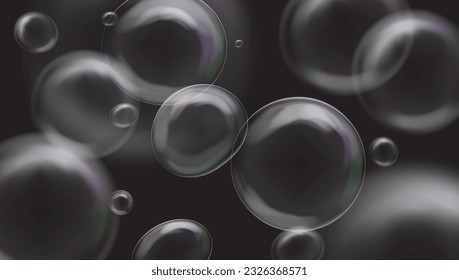 Many Realistic Transparent Soap Bubbles. EPS10 Vector