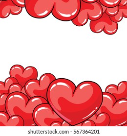 Many red balloons in the shape of a heart. Balls in the sky. Vector illustration. St. Valentine's Day.