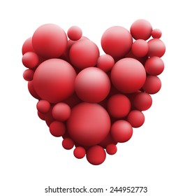 Many red balls in form of heart isolated on white background