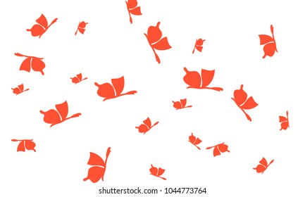 Many Red Butterflies on White Background