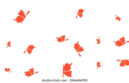 Many Red Butterflies on White Background