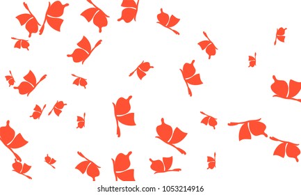 Many Red Butterflies on White Background