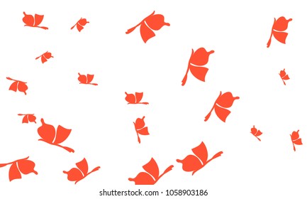 Many Red Butterflies on White Background
