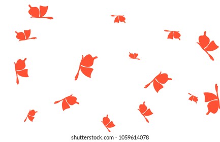 Many Red Butterflies on White Background