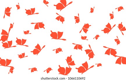 Many Red Butterflies on White Background