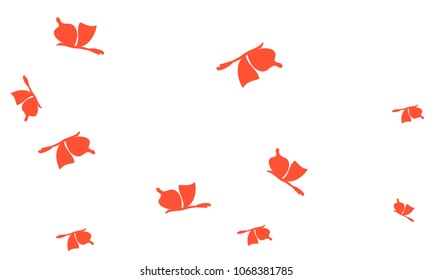 Many Red Butterflies on White Background