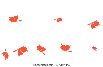 Many Red Butterflies on White Background