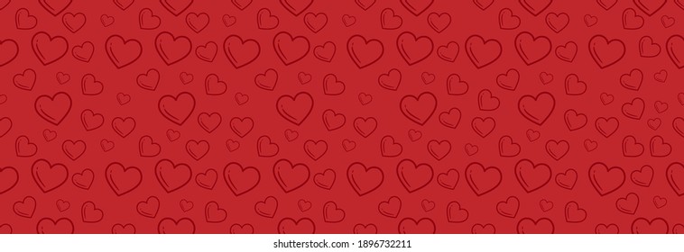 Many red hearts on a red background, seamless pattern. Wrapper for Valentine's Day.