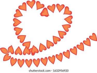Many red hearts on white background.