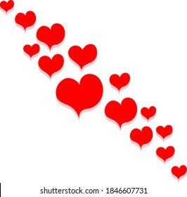 Many red hearts for Valentine's day card background, doodle vector drawing. Beautiful splash for a web page for all lovers, a symbol of love.