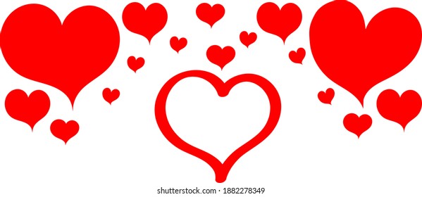 Many red hearts for Valentine's day card background, doodle vector drawing. Beautiful splash for a web page for all lovers, a symbol of love.