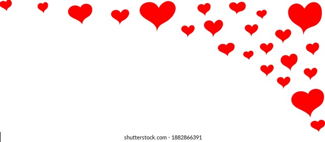Many red hearts for Valentine's day card background, doodle vector drawing. Beautiful splash for a web page for all lovers, a symbol of love.
