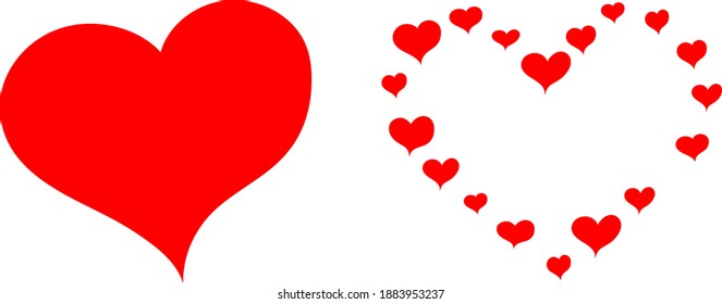 Many red hearts for Valentine's day card background, doodle vector drawing. Beautiful splash for a web page for all lovers, a symbol of love.