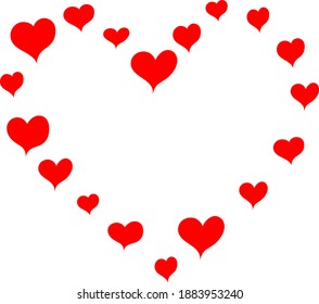 Many red hearts for Valentine's day card background, doodle vector drawing. Beautiful splash for a web page for all lovers, a symbol of love.