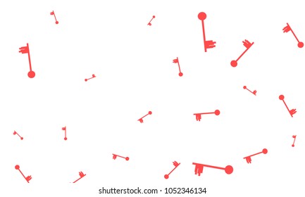 Many Red Keys of Different Size on White Background