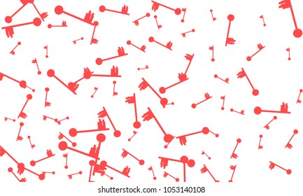 Many Red Keys of Different Size on White Background