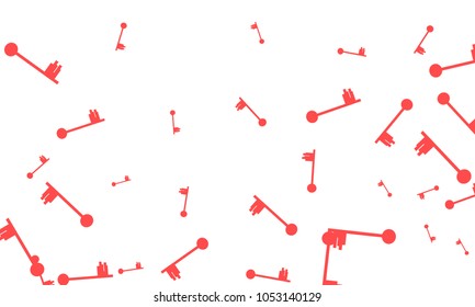 Many Red Keys of Different Size on White Background
