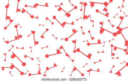 Many Red Keys of Different Size on White Background