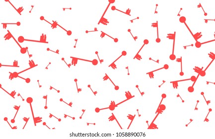 Many Red Keys of Different Size on White Background