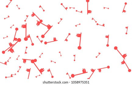 Many Red Keys of Different Size on White Background