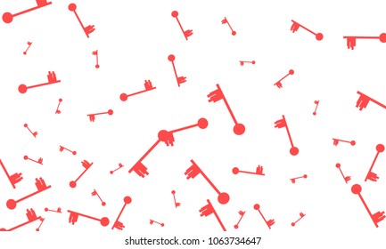 Many Red Keys of Different Size on White Background