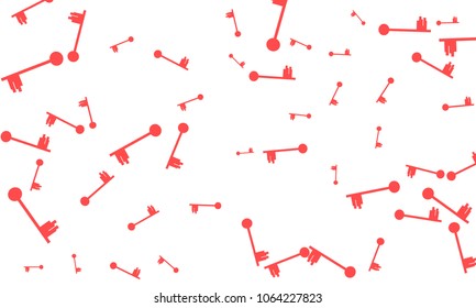 Many Red Keys of Different Size on White Background