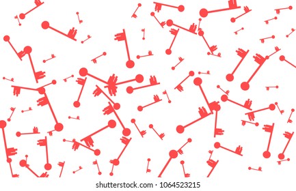 Many Red Keys of Different Size on White Background