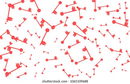 Many Red Keys of Different Size on White Background