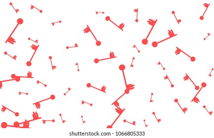 Many Red Keys of Different Size on White Background