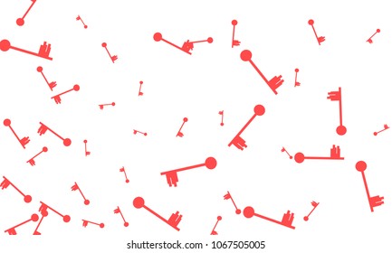 Many Red Keys of Different Size on White Background