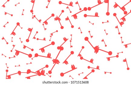 Many Red Keys of Different Size on White Background