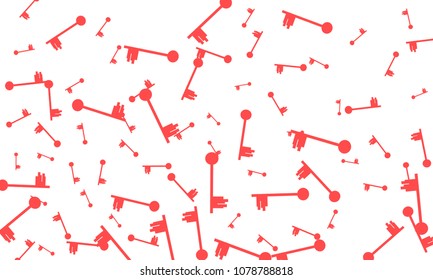 Many Red Keys of Different Size on White Background