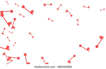 Many Red Keys of Different Size on White Background