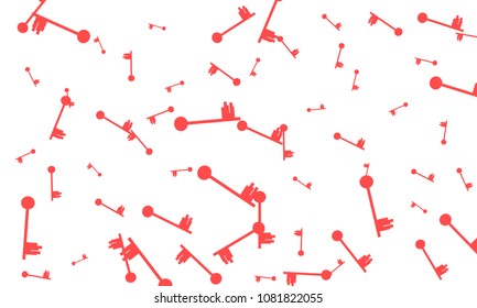 Many Red Keys of Different Size on White Background