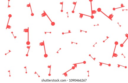 Many Red Keys of Different Size on White Background